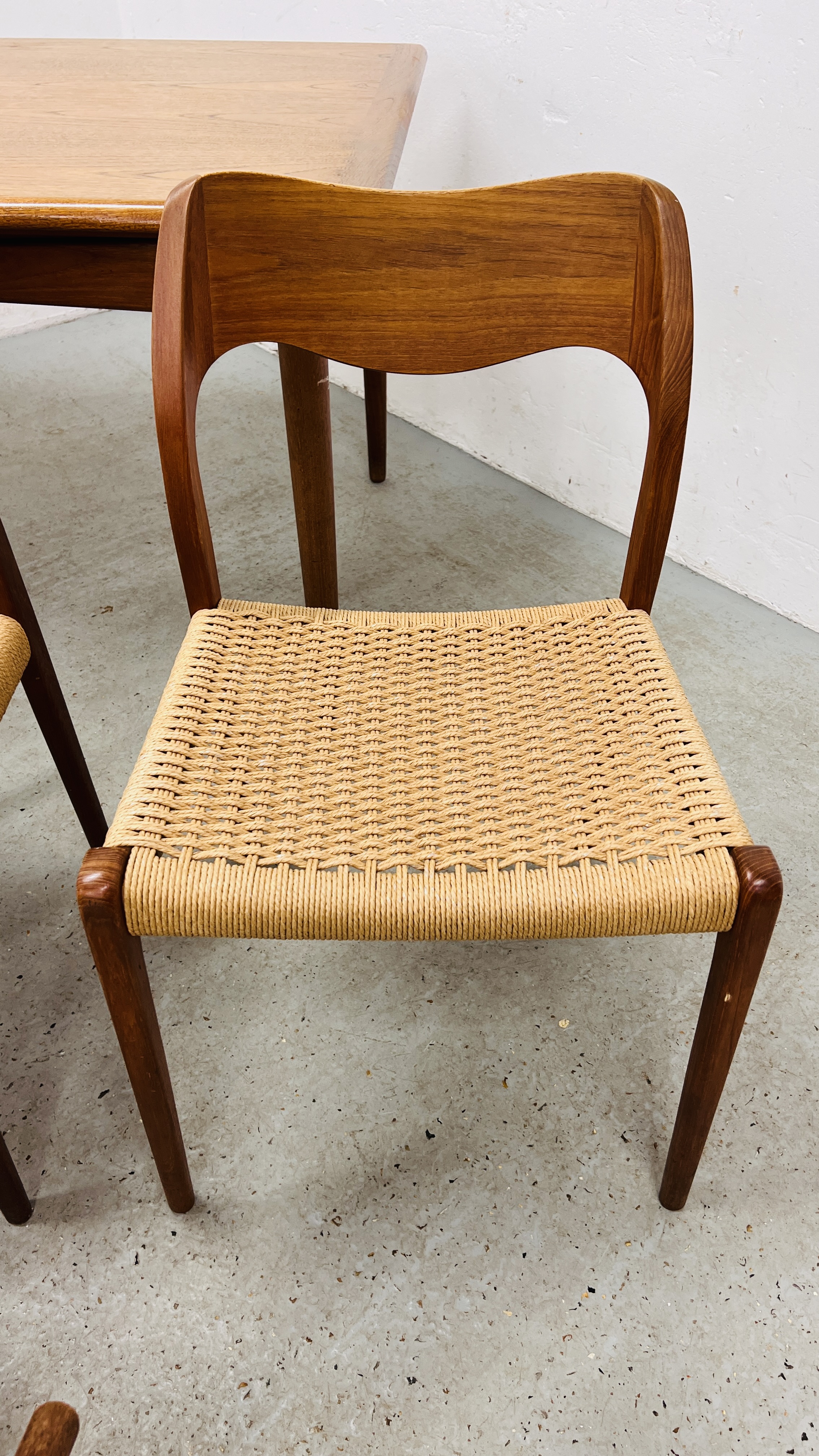 SET OF EIGHT J MOLLER DANISH TEAK DINING CHAIRS WITH WOVEN SISAL SEATS ALONG WITH A DRAWER LEAF - Image 14 of 48