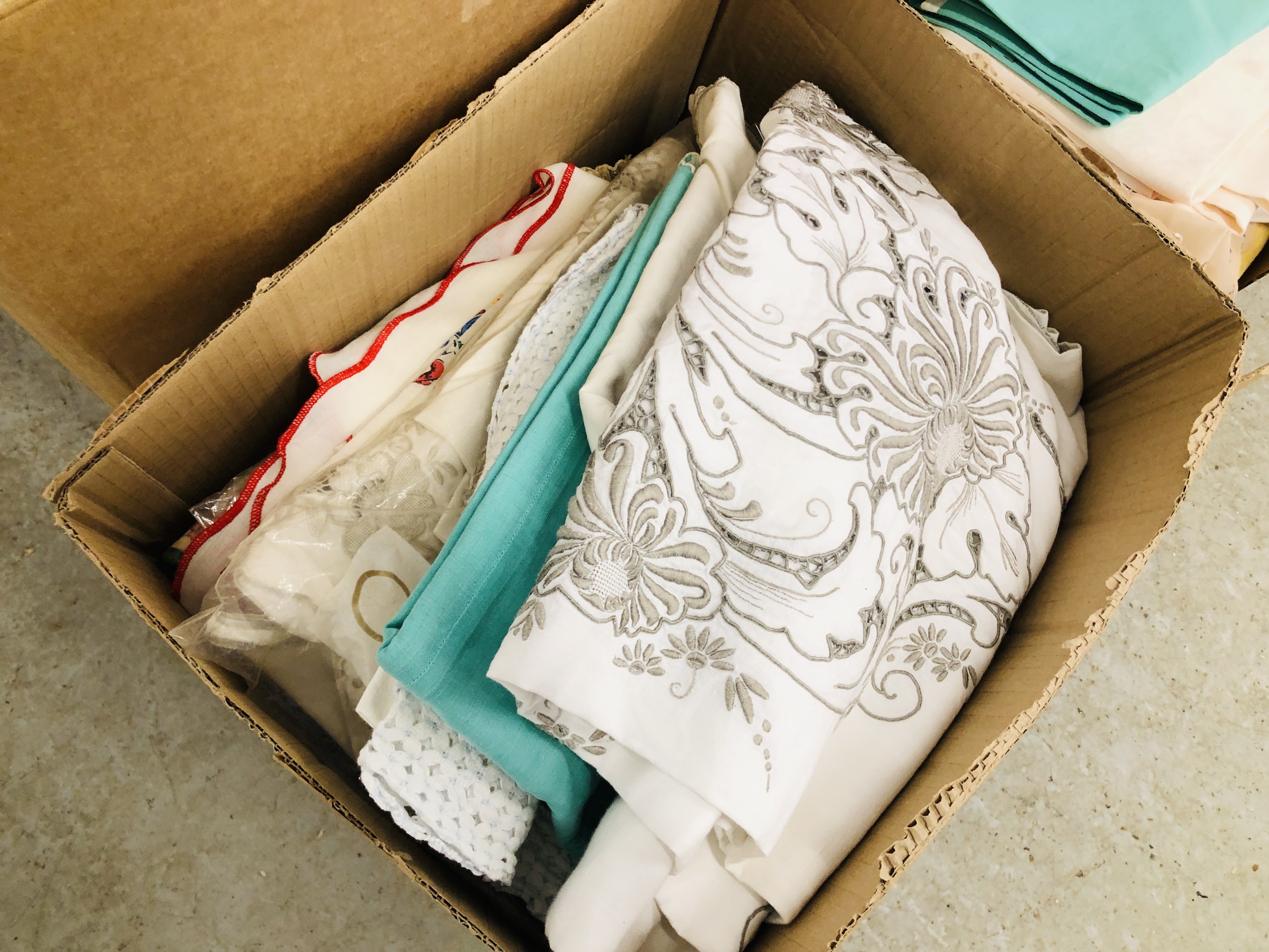 SIX BOXES OF ASSORTED HOUSEHOLD LINEN, - Image 2 of 7
