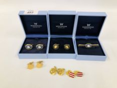 PAIR OF OVAL WEDGWOOD CUFF LINKS DEPICTING SHIPS ALONG WITH A MATCHING TIE CLIP AND A FURTHER PAIR