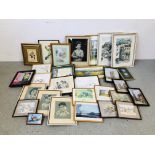 2 X BOXES OF ASSORTED FRAMED ORIGINAL ARTWORKS TO INCLUDE THREE PRINTS OXBOROUGH,