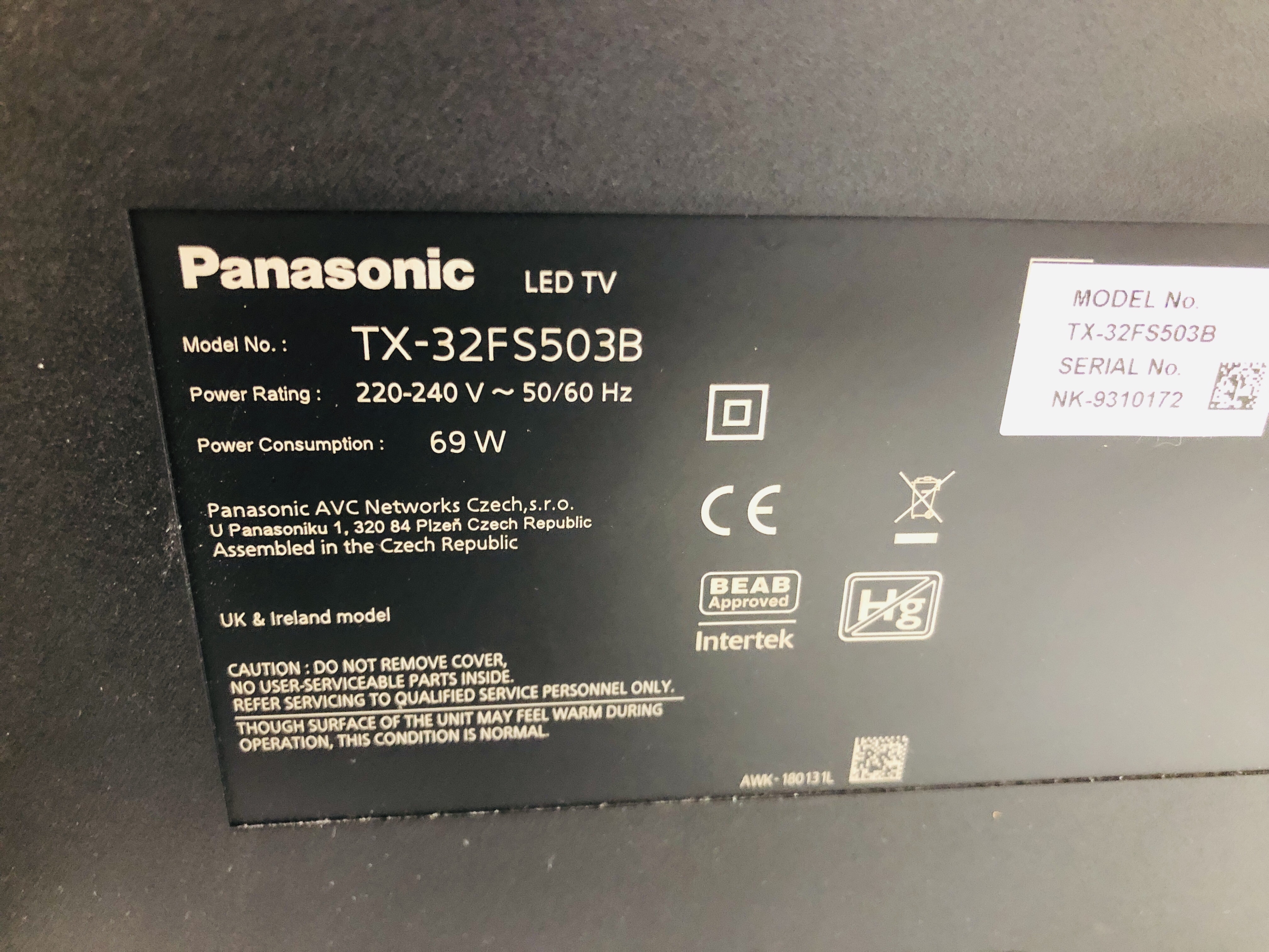 PANASONIC 32 INCH LED TELEVISION MODEL TX-32F5503B - SOLD AS SEEN. - Image 3 of 3