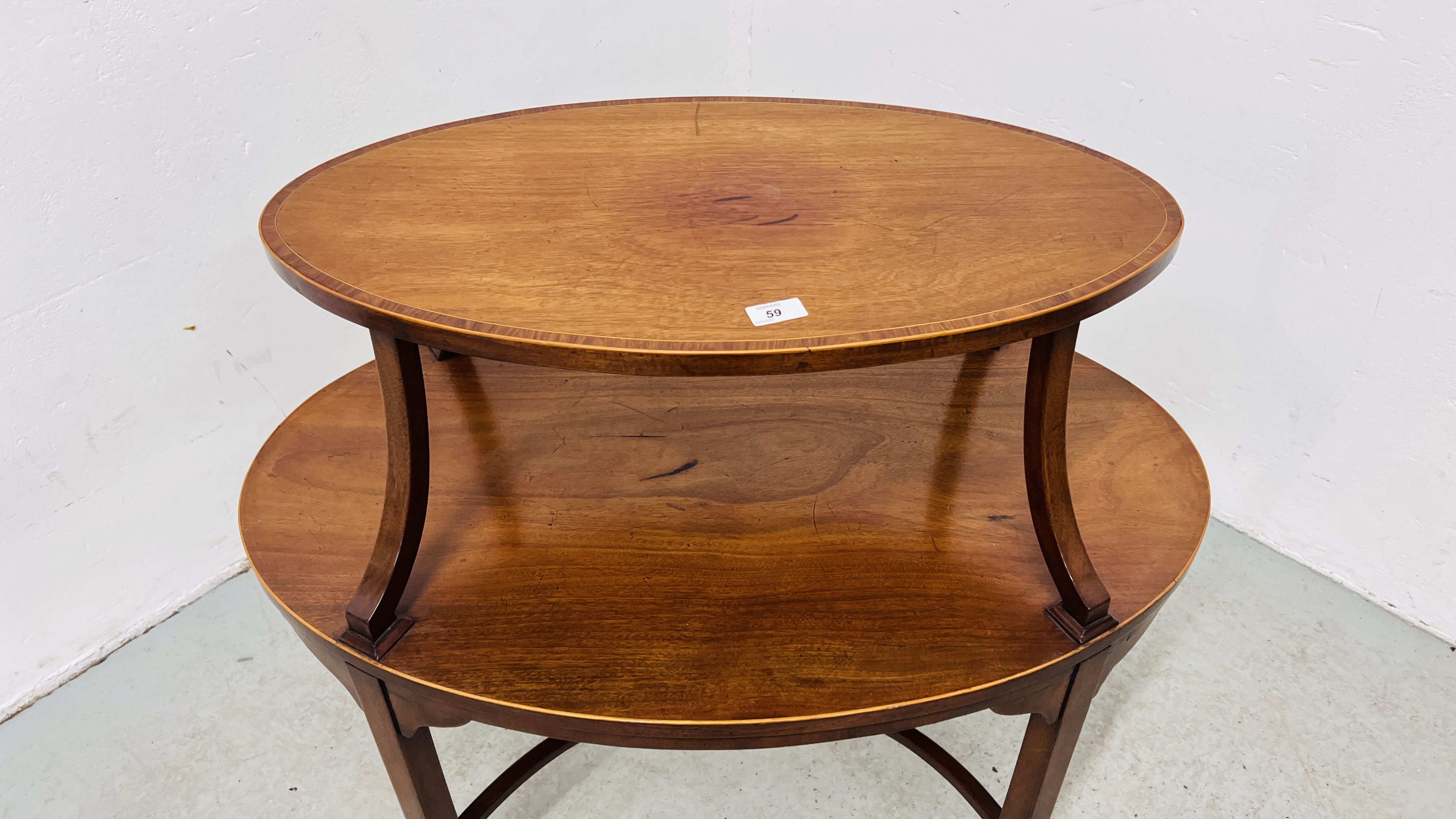 VINTAGE OVAL MAHOGANY FINISH TWO TIER OCCASIONAL TABLE WIDTH 88CM. DEPTH 55CM. HEIGHT 80CM. - Image 2 of 9