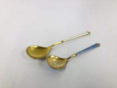 TWO NORWEGIAN SILVER GILT SPOONS WITH ENAMELLED DECORATION C.