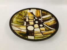 DANISH 1980's ABSTRACT STUDIO POTTERY DISH INDISTINCT MAKER MARK, D 36.5CM.