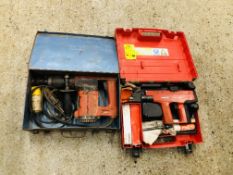BOXED HILTI TE22 SDS DRILL ALONG WITH HILTI DX 450 CONCRETE NAILER WITH ACCESSORIES IN TRAVEL BOX -