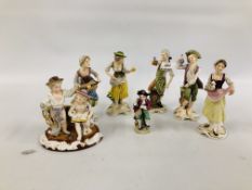 A SET OF FIVE MODERN GERMAN HARDPASTE FIGURES BY GOEBEL IN C18TH STYLE (4 A/F) AND 2 X CONTINENTAL