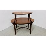 VINTAGE OVAL MAHOGANY FINISH TWO TIER OCCASIONAL TABLE WIDTH 88CM. DEPTH 55CM. HEIGHT 80CM.