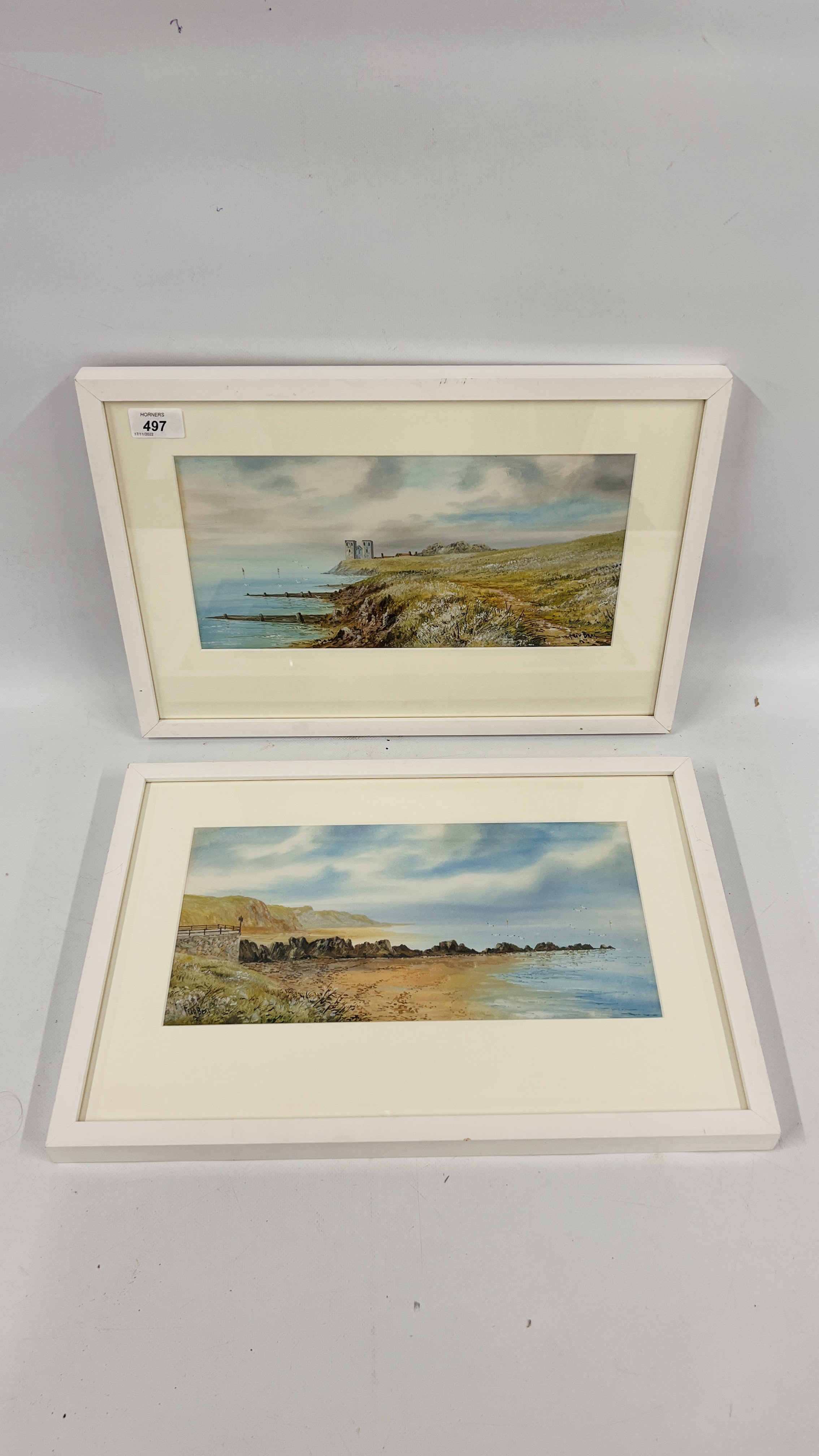 PAIR OF FRAMED WATERCOLOURS "COASTAL SCENES" BEARING SIGNATURE FRED BEAL