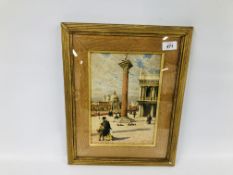 FRAMED WILLIAM COBBETT, VENETIAN SCENE WATERCOLOUR (FOXED) SIGNED AND DATED 1897, 27 X 19CM.