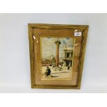 FRAMED WILLIAM COBBETT, VENETIAN SCENE WATERCOLOUR (FOXED) SIGNED AND DATED 1897, 27 X 19CM.