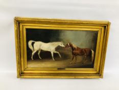 J. WARD, ATTRIBUTED: CIRCUS HORSES OIL ON CANVAS 43 X 76CM.