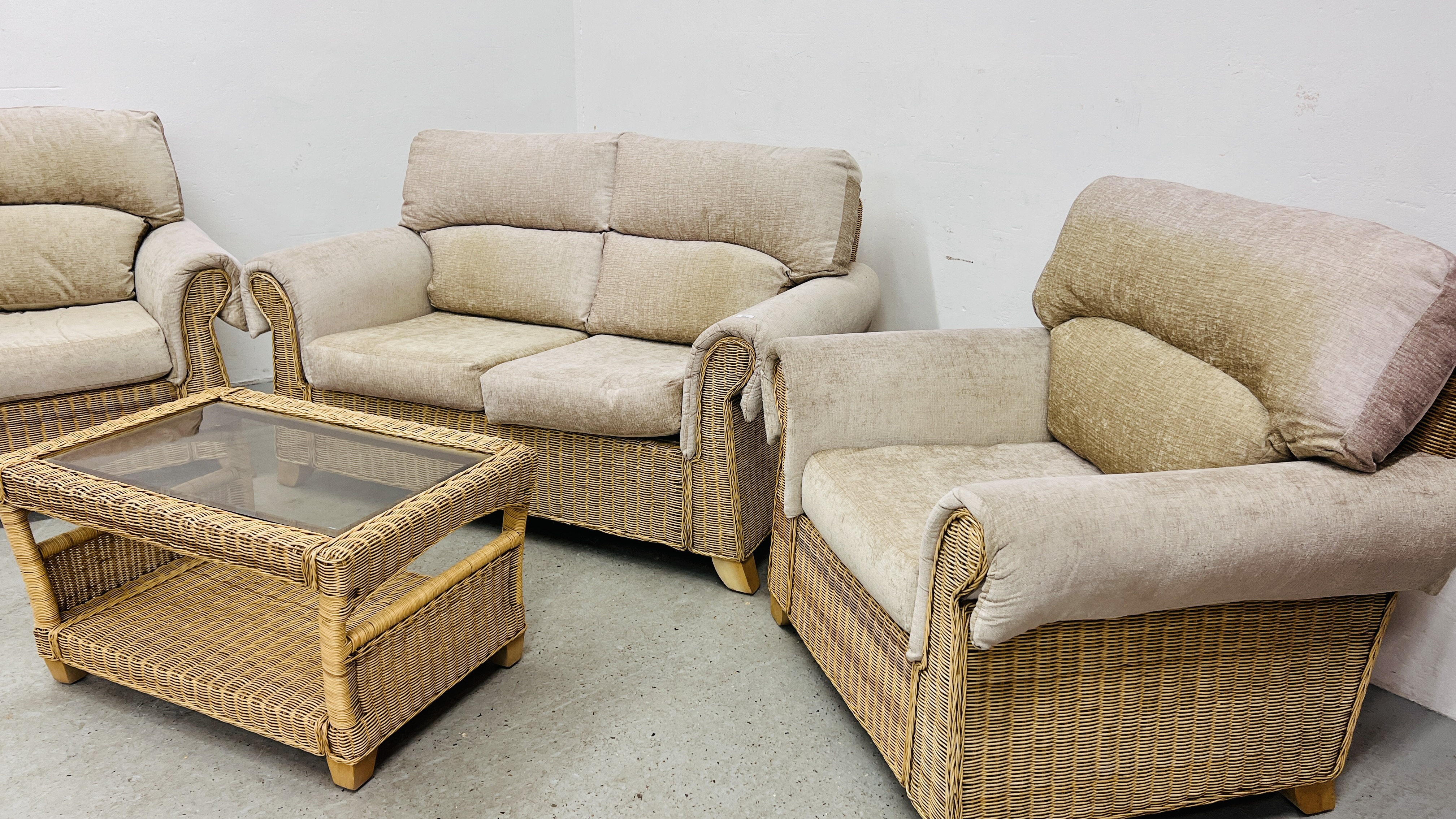 GOOD QUALITY FOUR PIECE CANE CONSERVATORY SUITE COMPRISING TWO ARMCHAIRS AND TWO SEATER SOFA AND - Image 15 of 15