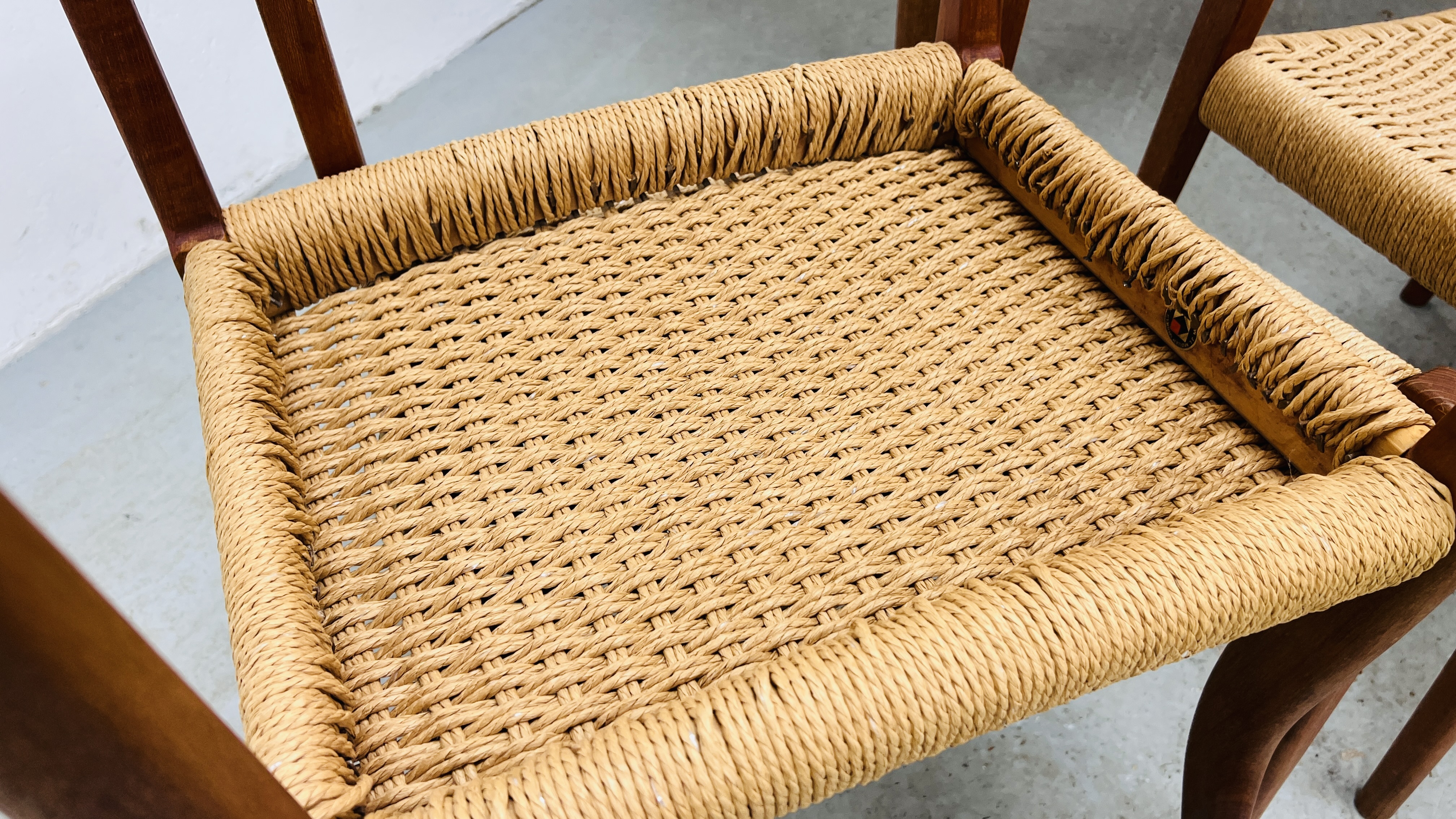 SET OF EIGHT J MOLLER DANISH TEAK DINING CHAIRS WITH WOVEN SISAL SEATS ALONG WITH A DRAWER LEAF - Image 31 of 48