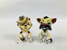 TWO LORNA BAILEY CAT ORNAMENTS TO INCLUDE DUKE AND CLINT - HEIGHT 12CM.