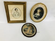 AN ORIGINAL GILT FRAMED PORTRAIT OF A YOUNG LADY IN AN OVAL MOUNT,