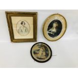 AN ORIGINAL GILT FRAMED PORTRAIT OF A YOUNG LADY IN AN OVAL MOUNT,