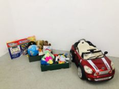 COLLECTION OF CHILDREN'S TOYS TO INCLUDE KIDS CAR (NO BATTERY), GLOBE,