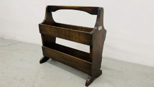 GOOD QUALITY "SIMON SIMPSON" OAK MAGAZINE RACK WIDTH 49CM. HEIGHT 47CM.