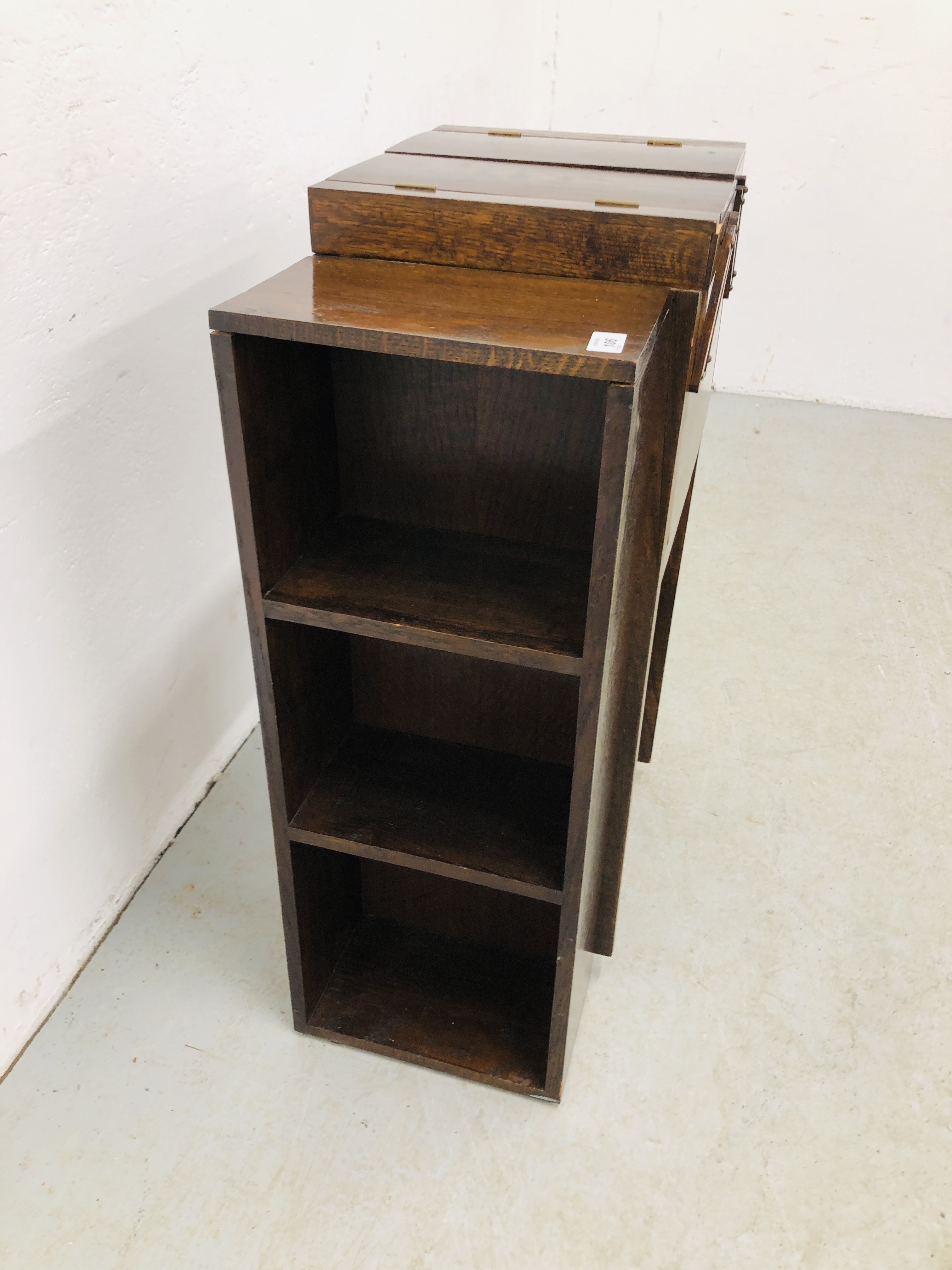 1940'S OAK CANTILEVER COMBINATION SEWING BOX ON OPEN SHELVED BASE - Image 7 of 7