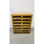 A VINTAGE HABERDASHERY SHOP FITTING CONTAINING TWELVE GLASS FRONTED DRAWERS, W 92CM, D 53CM,