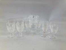 WATERFORD CRYSTAL JUG AND TWO SETS OF FIVE MATCHING GLASSES.