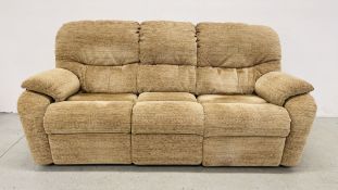 A MODERN THREE SEATER TWO RECLINING SOFA OATMEAL UPHOLSTERED