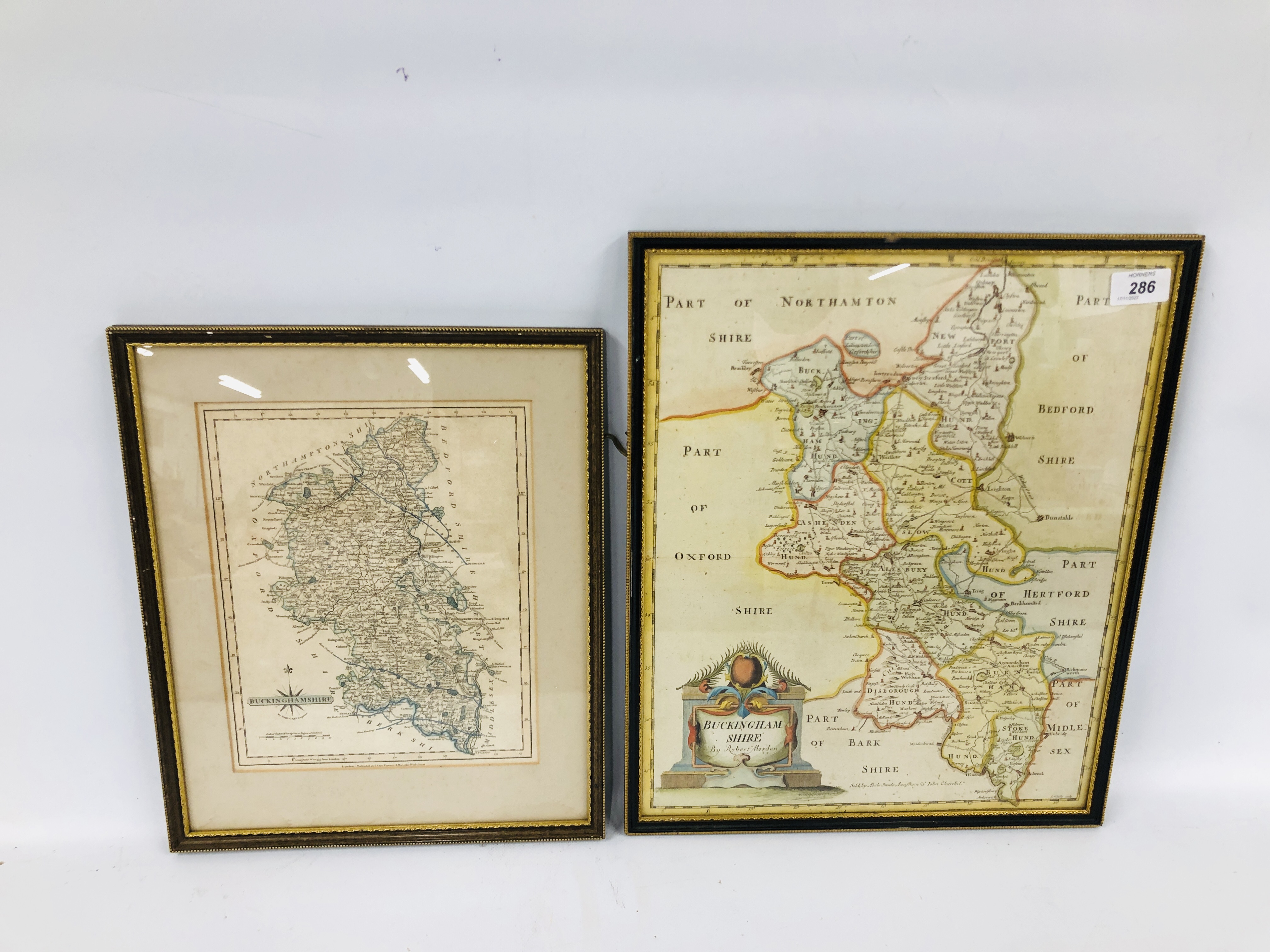 ROBERT MORDENS MAP OF BUCKINGHAMSHIRE 42 X 34CM + ONE OTHER.