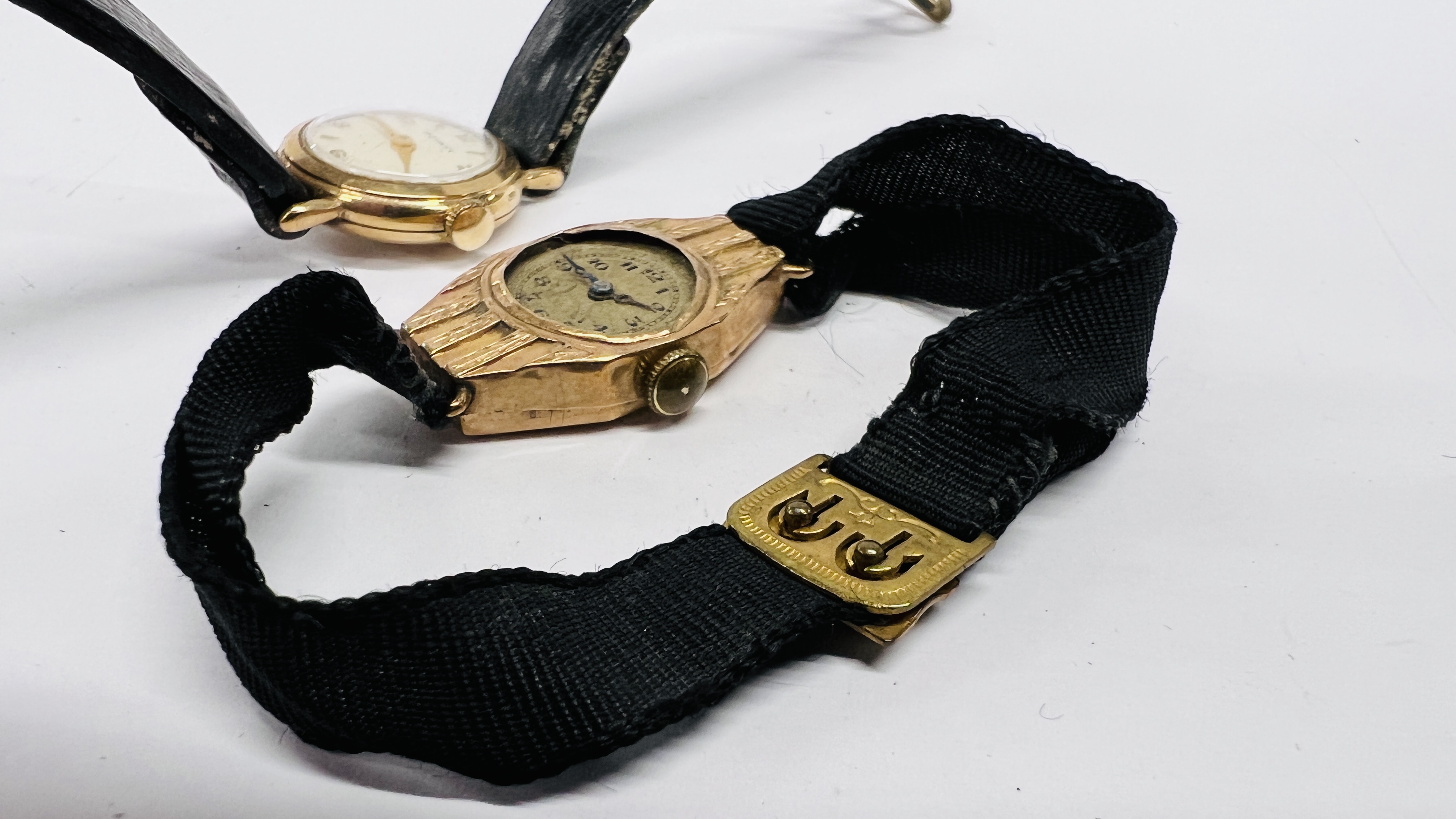 A LADY'S 9CT GOLD ROTARY WATCH WITH LEATHER STRAP AND A LADY'S 9CT GOLD COCKTAIL WATCH (POOR - Image 4 of 11