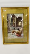 AN ORIGINAL WATERCOLOUR IN A GILT FRAME GOLD MOUNT DEPICTING "A TEMPLE OF WORSHIP" BEARING