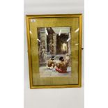AN ORIGINAL WATERCOLOUR IN A GILT FRAME GOLD MOUNT DEPICTING "A TEMPLE OF WORSHIP" BEARING