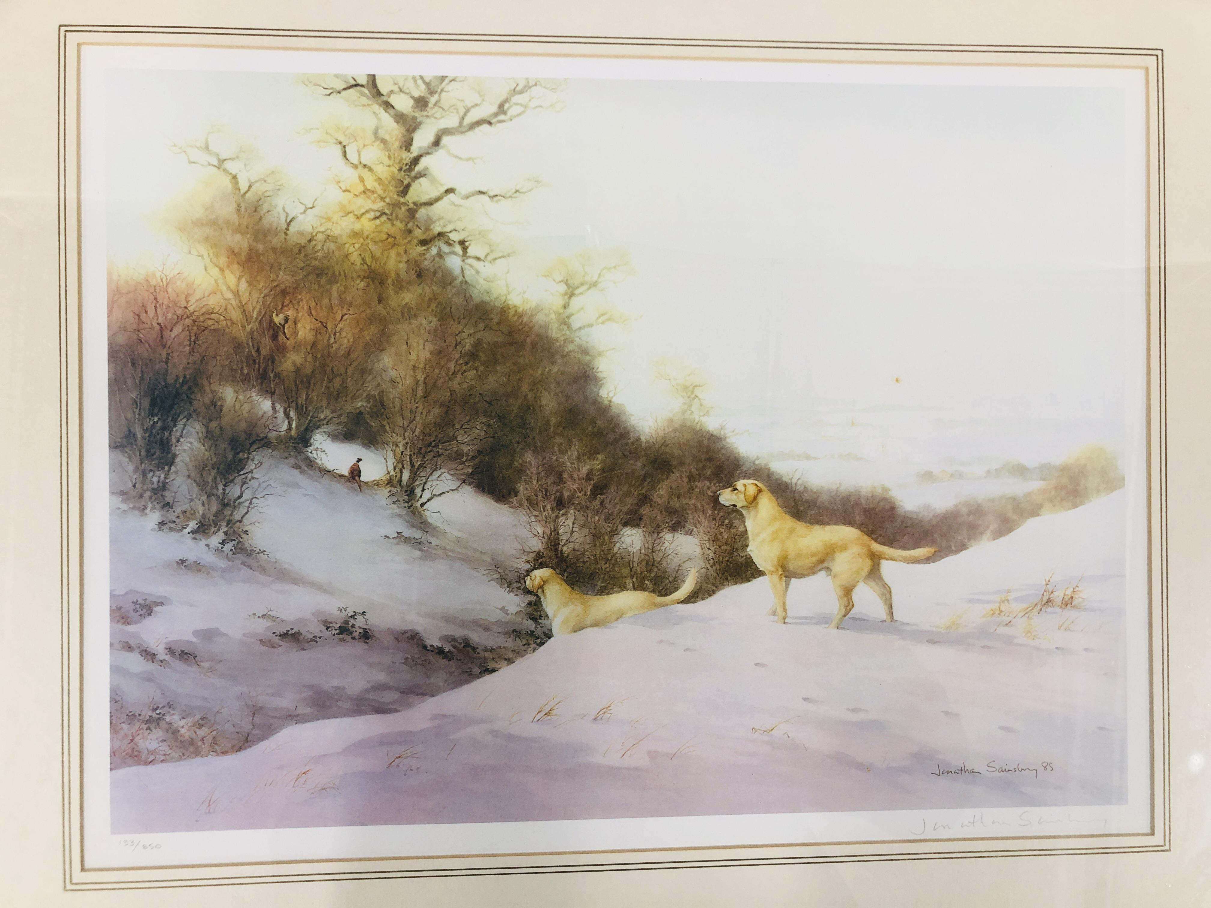 A PRINT AFTER JONATHAN, LABRADORS IN A WINTER LANDSCAPE, 37 X 50CM. - Image 2 of 6