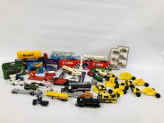 BASKET OF MODEL DIE-CAST VEHICLES AND PLANT TO INCLUDE CORGI AND MATCHBOX ETC.