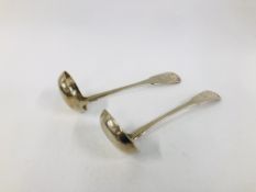 A PAIR OF GEORGE IV SILVER TODDY LADLES FIDDLE AND SHELL PATTERN EDINBURGH 1823