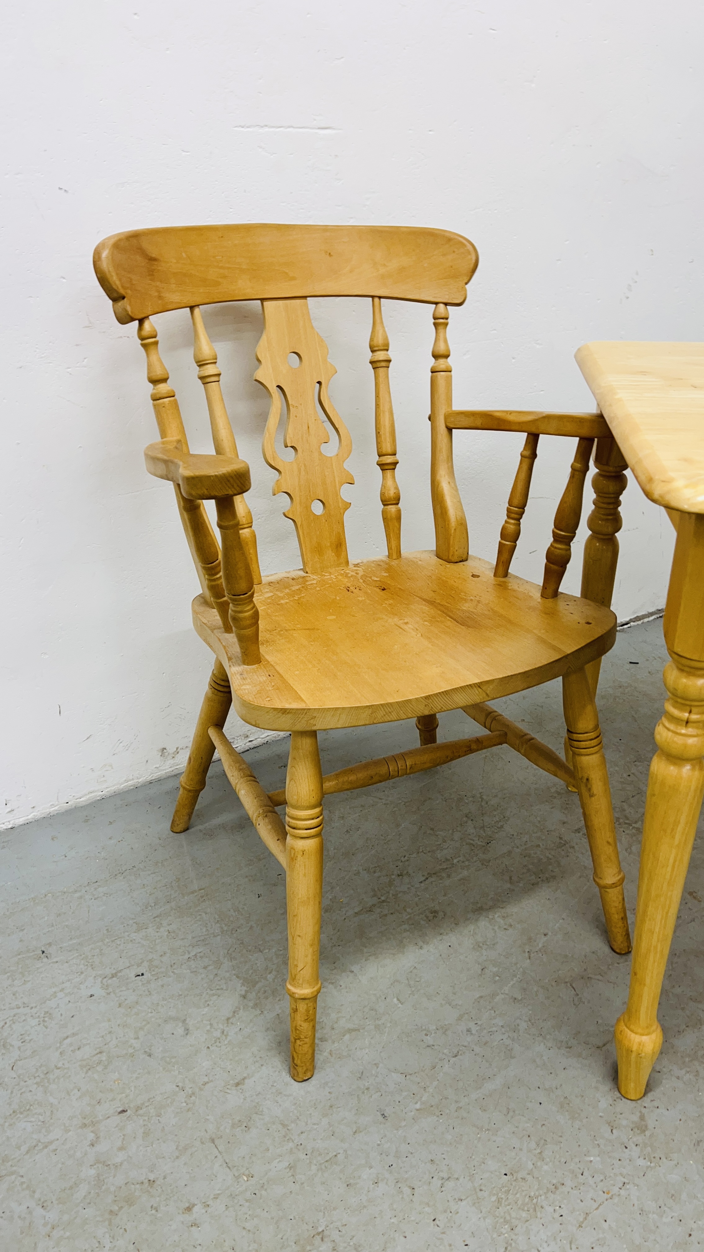 BEECHWOOD DINING TABLE ALONG WITH A PAIR OF GOOD QUALITY BEECHWOOD ARMCHAIRS. - Image 8 of 9