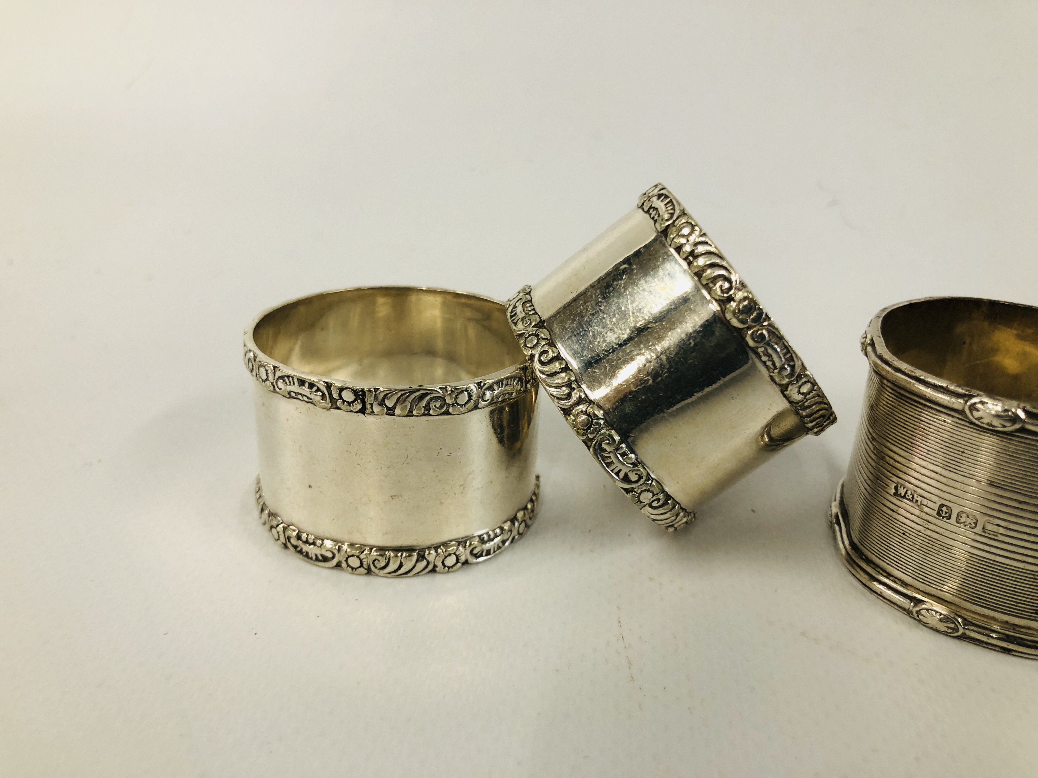 A GROUP OF FOUR SILVER NAPKIN RINGS ALONG WITH FOUR OTHERS UNMARKED - Image 2 of 9