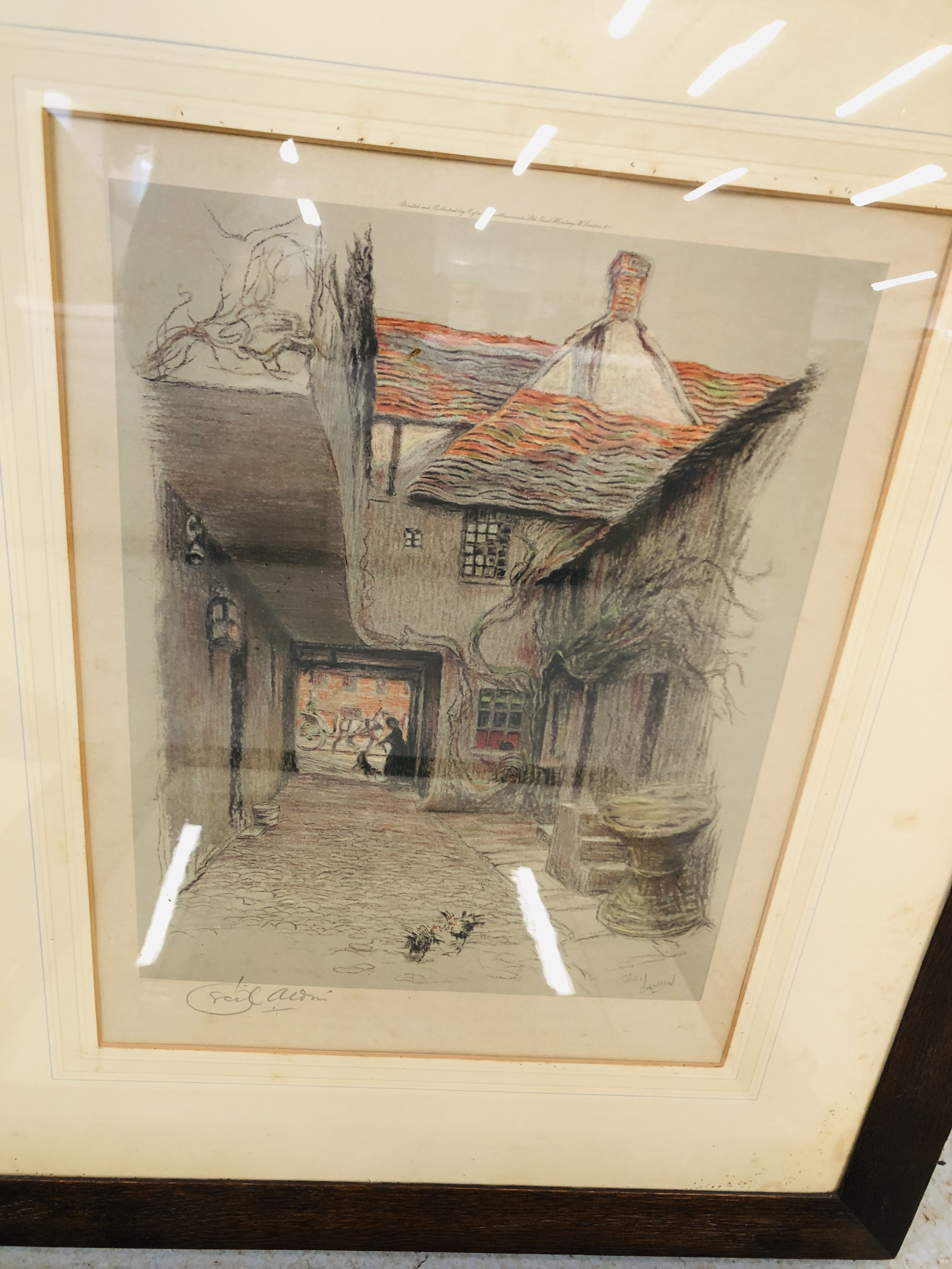 A GROUP OF THREE ARTS AND CRAFTS STYLE OAK FRAMED LITHOGRAPHS BEARING PENCIL SIGNATURE "CECIL - Image 10 of 15