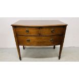 AN EDWARDIAN MAHOGANY BOW FRONT DRESSING TABLE, W 91CM, D 52CM, H 75CM.