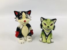 TWO LORNA BAILEY CAT ORNAMENTS TO INCLUDE DEVIL CAT AND BOXER - HEIGHT 14CM. AND 12CM.