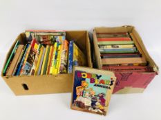TWO BOXES OF VINTAGE CHILDRENS ANNUALS AND BOOKS TO INCLUDE BOBBY BEARS ACTION BILL BOYD, ETC.