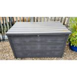 A KETTER PLASTIC GARDEN STORAGE BUNKER WIDTH 145CM. DEPTH 82CM. HEIGHT 87CM.