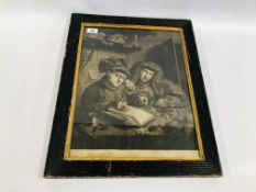 A VINTAGE ALBUMEN PRINT "THE MISERS" WIDTH 35CM. HEIGHT 46CM.