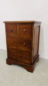 A SMALL REPRODUCTION HARDWOOD SIX DRAWER CHEST WIDTH 51CM. DEPTH 41CM. HEIGHT 75CM.
