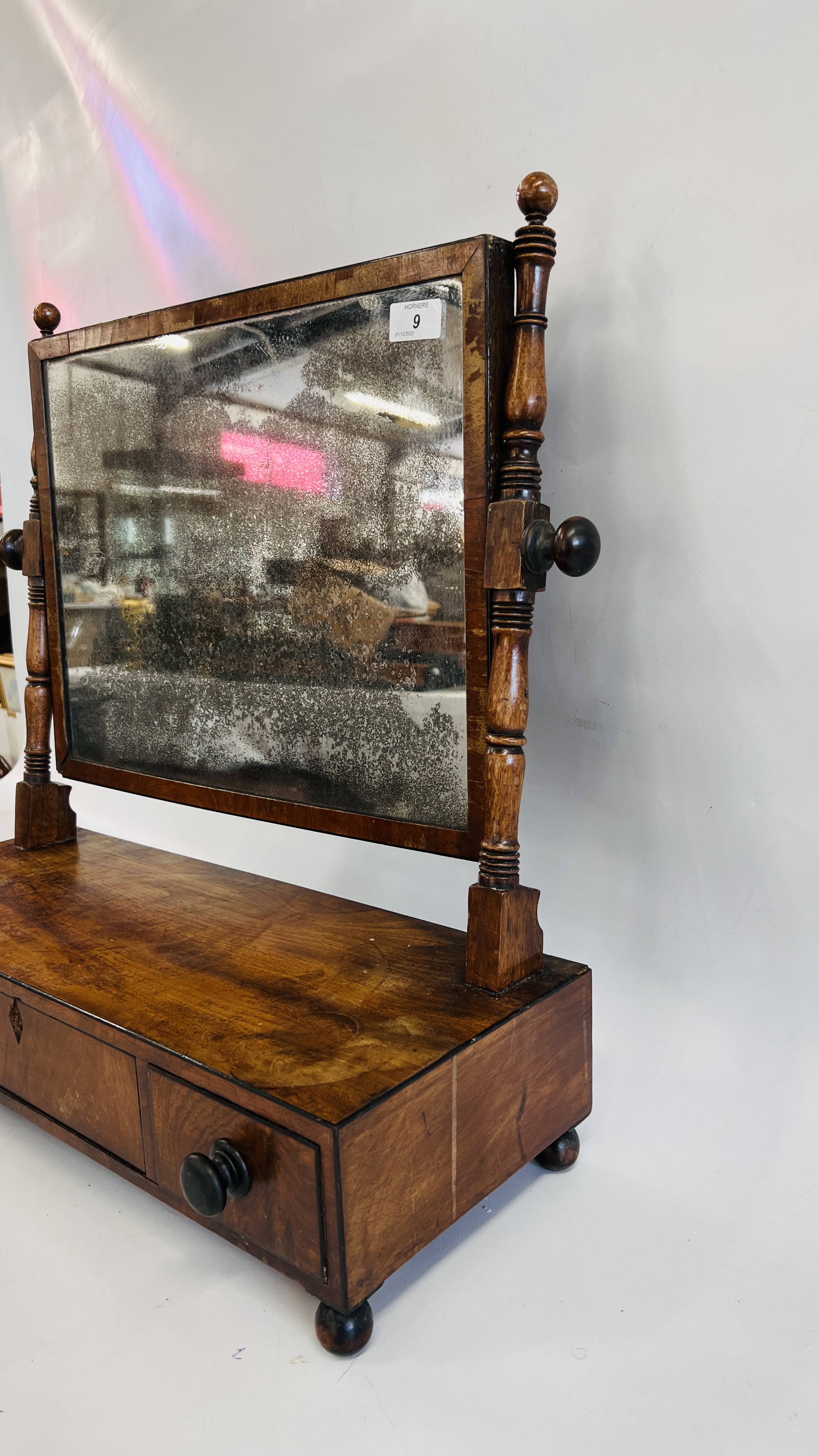 ANTIQUE MAHOGANY TOILET MIRROR WITH THREE DRAWERS. - Image 12 of 13