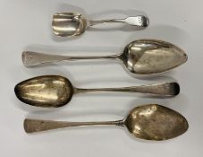 A GROUP OF THREE SILVER SERVING SPOONS,