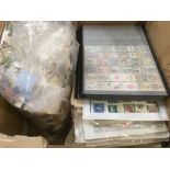 LARGE BOX WITH FOREIGN STAMPS ON STOCKCARDS ARRANGED BY COUNTRY, EGYPT, IRAQ,
