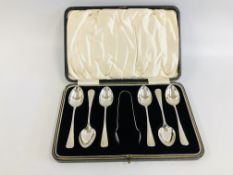 A CASED SET OF SIX SILVER HANOVARIAN TEASPOONS WITH SUGAR NIPS, BIRMINGHAM 1931 BY BARKER BROS.