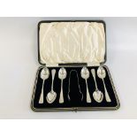 A CASED SET OF SIX SILVER HANOVARIAN TEASPOONS WITH SUGAR NIPS, BIRMINGHAM 1931 BY BARKER BROS.