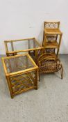 FOUR PIECES OF WICKER FURNITURE TO INCLUDE TWO GLASS TOP COFFEE TABLES,