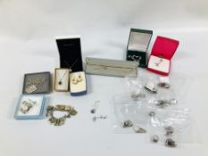 A GROUP OF GOOD QUALITY SILVER AND WHITE METAL JEWELLERY TO INCLUDE VARIOUS SETS,