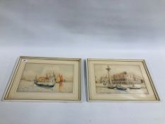 A PAIR OF FRAMED WATERCOLOURS, CONTINENTAL GONDOLA SCENES BEARING SIGNATURE "PIETRI" WIDTH 35.5CM.